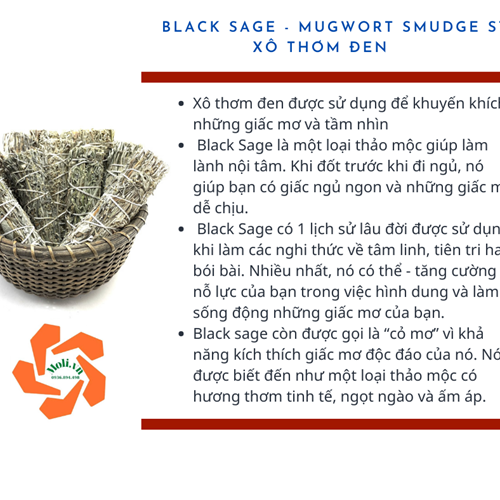Bó xô thơm đen 11cm Mugwort Smudge stick